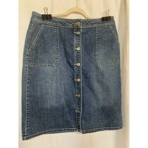 Liz Claiborne Womens Sz 14 Jean Skirt Dark  Denim Button Front Knee Officecore